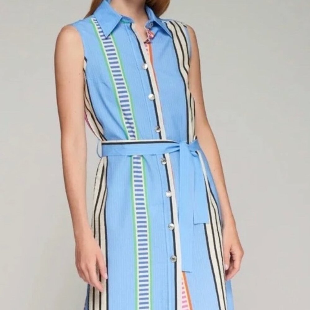 NWT VILAGALLO Mariya Blue Striped Shirt Dress EU 48 US 14-16